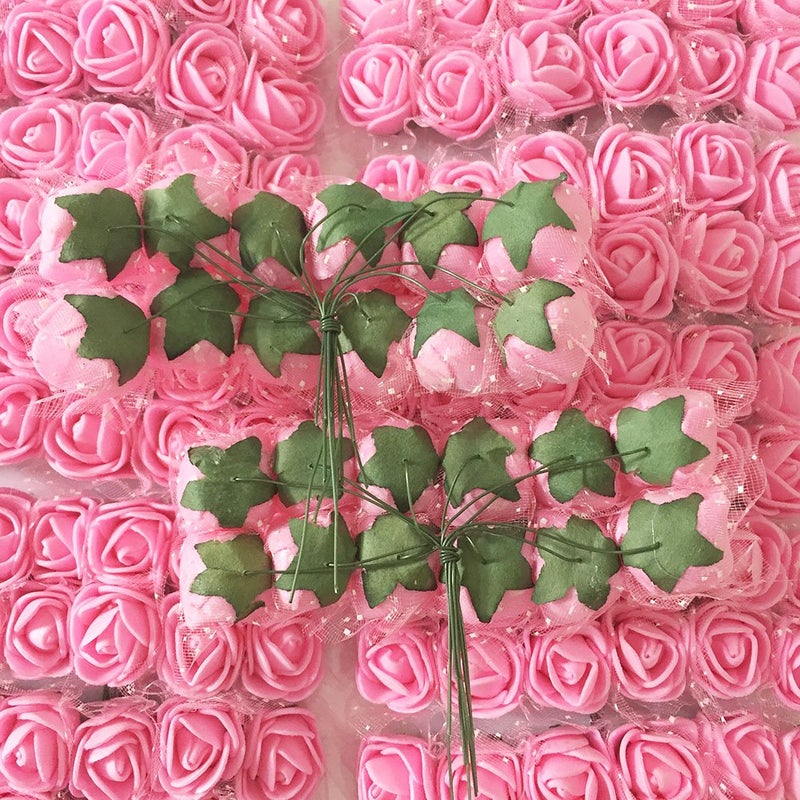 Artfen Mini Fake Rose Flower Heads 144pcs Mini Artificial Roses DIY Wedding Flowers Accessories Make Bridal Hair Clips Headbands Dress (Bottom add Gauze) Pink - Image 3